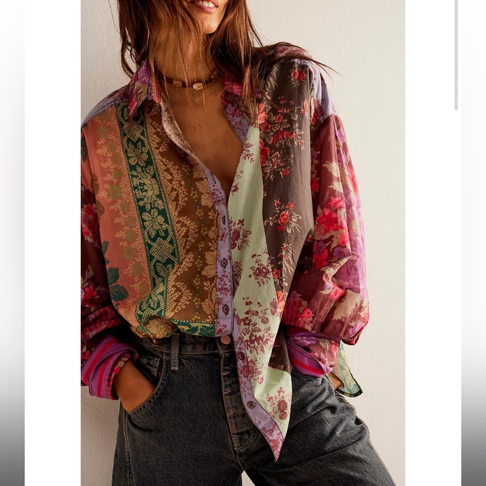 Free People Patchwork Button-Down Shirt